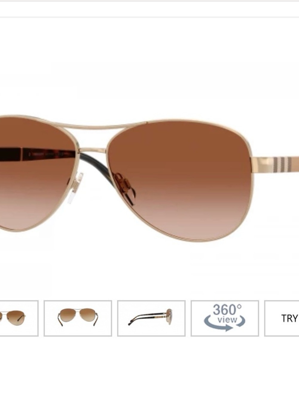 Burberry Gold Frame Brown Gradient Aviator Sunglasses with Signature Temple